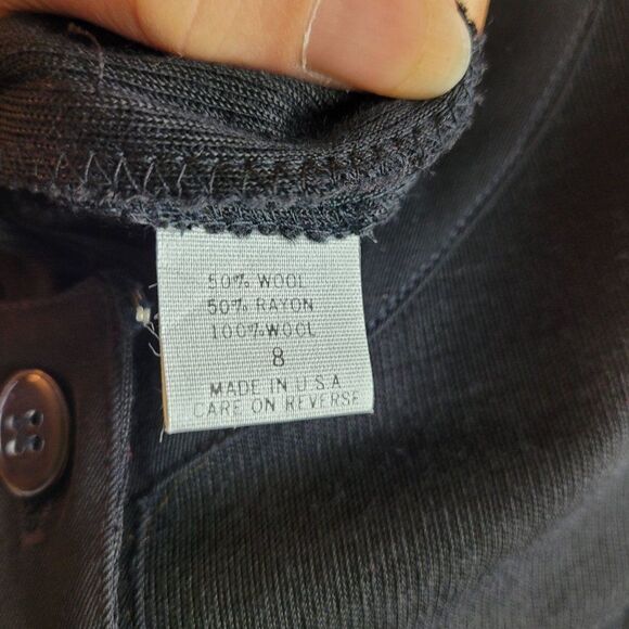 Vintage 80s Tahari Dress Wool Knit Modest Long Sleeve Maxi Button Aline Black 8 - Picture 12 of 14